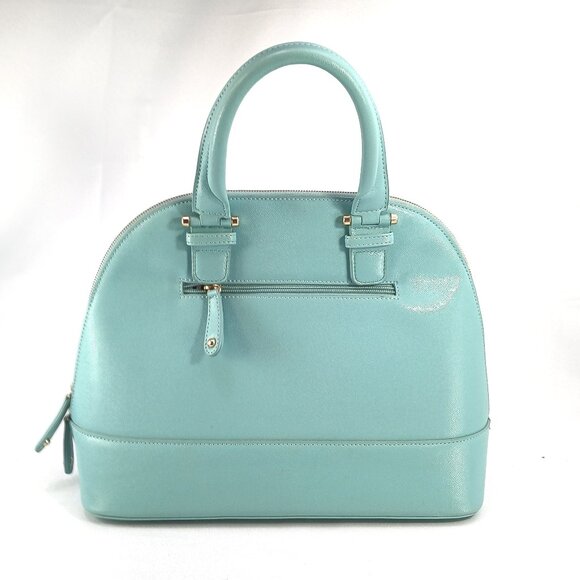 JustFab Mint Green Aqua Saffiano Leathet Structured Dome Satchel Bag Purse EUC - Picture 2 of 6